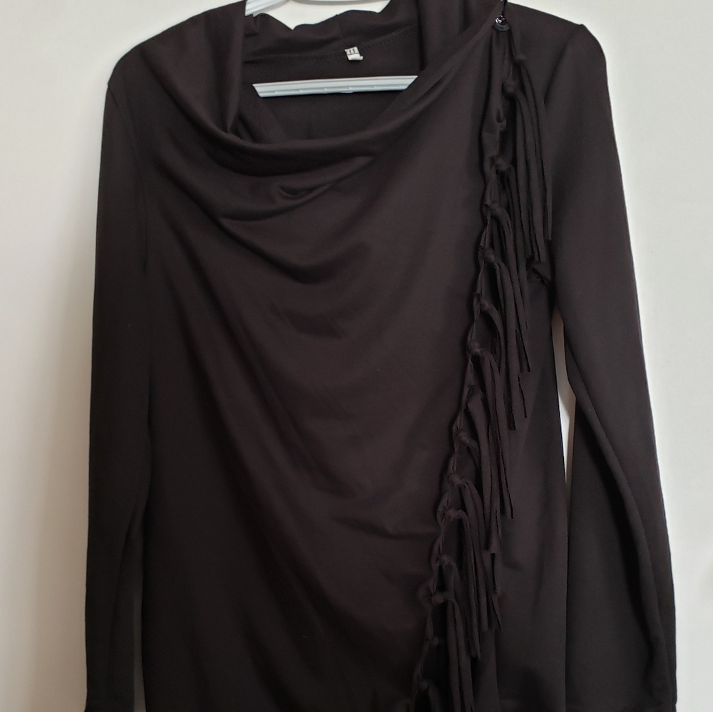 Gorgeous black fringe wrap sweater
